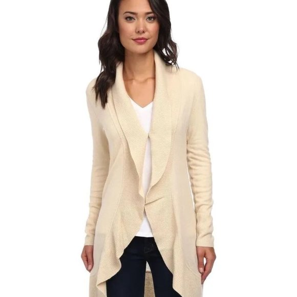 Lilly Pulitzer Sweaters - Lilly Pulitzer Women's 100% Cashmere Cream Ruffle Open Long Cardigan Size Medium
